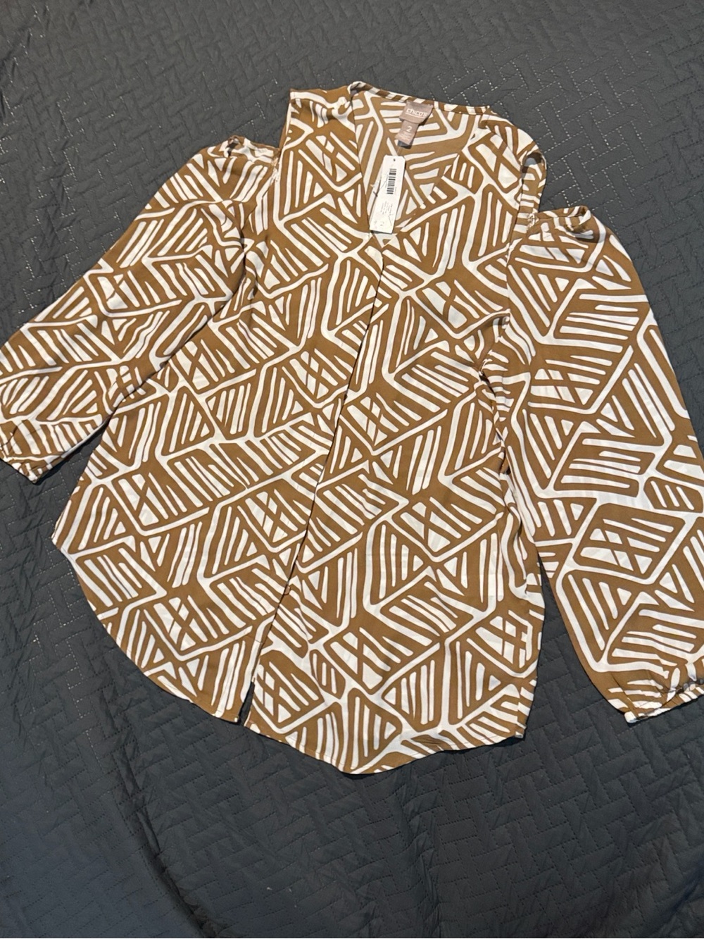 Chico's Brown and White Geometric Print Blouse - NWT
